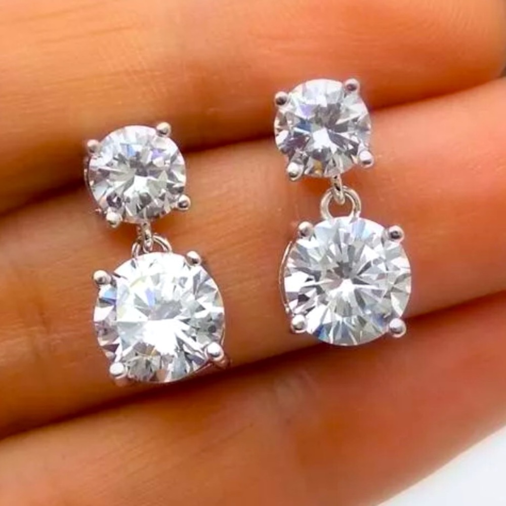 3 Carat Round Diamond, Simulated, Drop, Bridal, Wedding, Engagement Earrings
